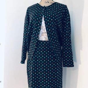 Vintage Esprit 2 pc Black Polka Dot Skirt Suit